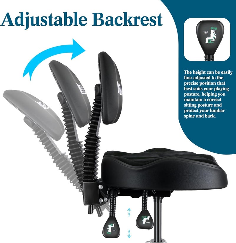 ROWell Drum Throne Hydraulic Drum Thrones with Backrest Height Adjustable Airlift Drummer Stool 4 Leg Heavy Duty Drums Seat with Thick Padded Drums Stool for Drummers,Guitar Players (Black) - Image 4